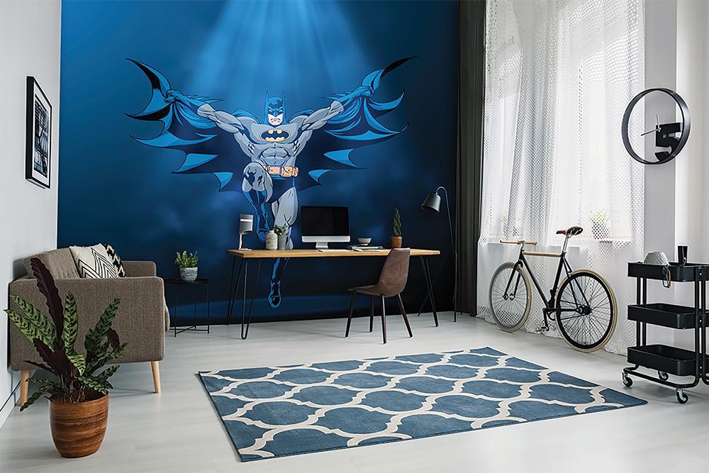 Papier peint panoramique batman héro ailes déployées blue - papier peint sur mesure francais - muralconcept