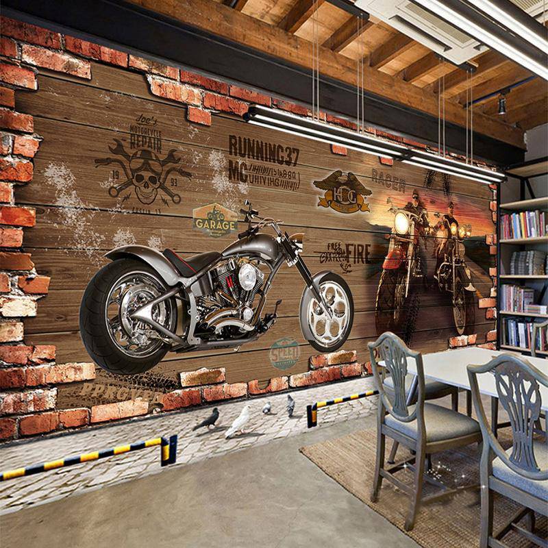 Papier peint Brique & Moto Rétro - papier peint sur mesure francais - muralconcept