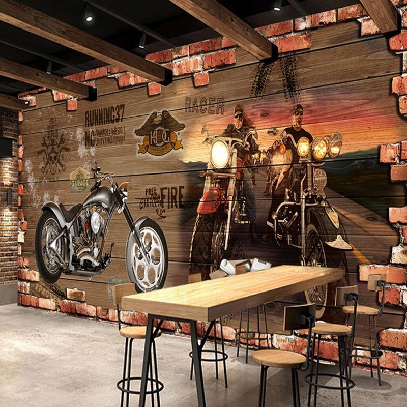 Papier peint Brique & Moto Rétro - papier peint sur mesure francais - muralconcept