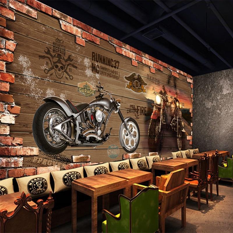 Papier peint Brique & Moto Rétro - papier peint sur mesure francais - muralconcept
