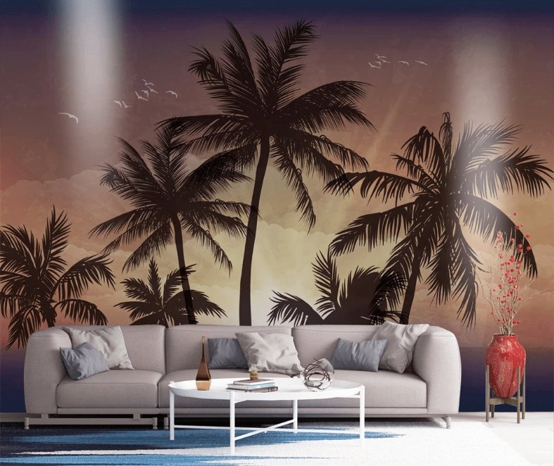 Papier peint coucher de soleil palmier - papier peint sur mesure francais - muralconcept