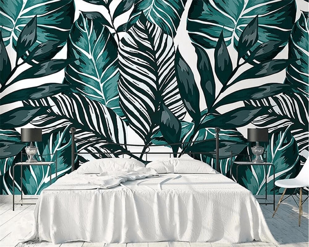 Papier peint intissé Feuille couleur Bleu Paon - papier peint sur mesure francais - muralconcept
