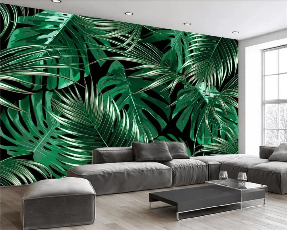 Papier peint intissé grandes feuilles vertes - papier peint sur mesure francais - muralconcept