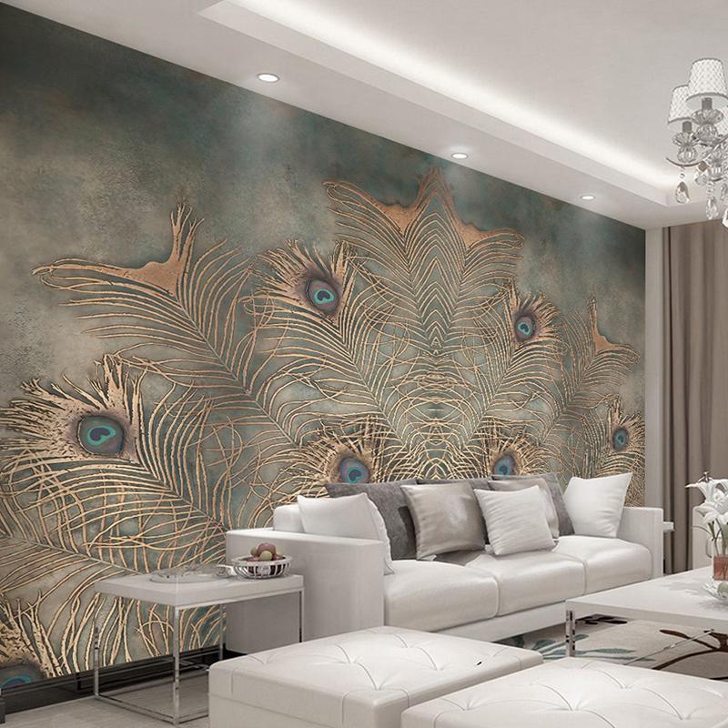 Papier Peint Majestueuse Plume Paon - papier peint sur mesure francais - muralconcept