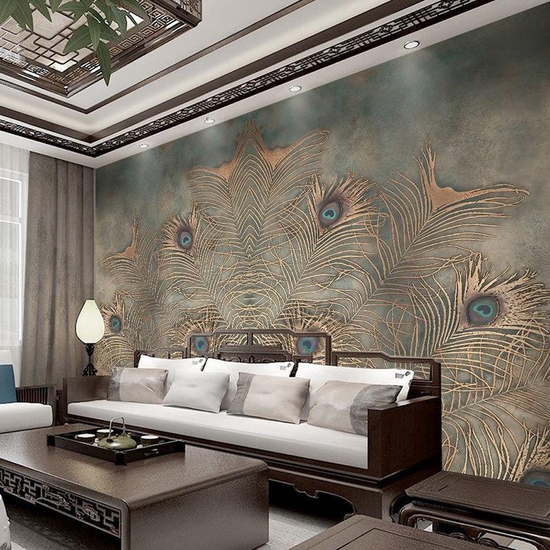 Papier Peint Majestueuse Plume Paon - papier peint sur mesure francais - muralconcept