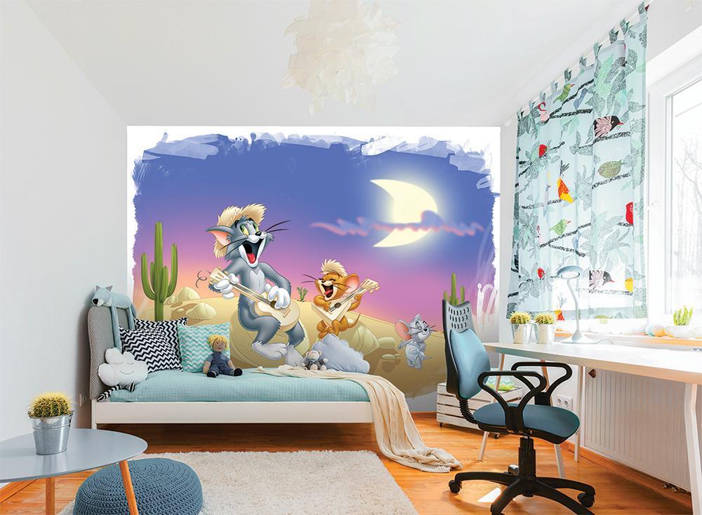 Papier peint panoramique cartoon Tom & Jerry nuit musicale au texas - papier peint sur mesure francais - muralconcept