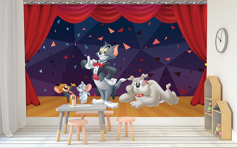 Papier peint panoramique cartoon Tom & Jerry représentation spectacle magie - papier peint sur mesure francais - muralconcept