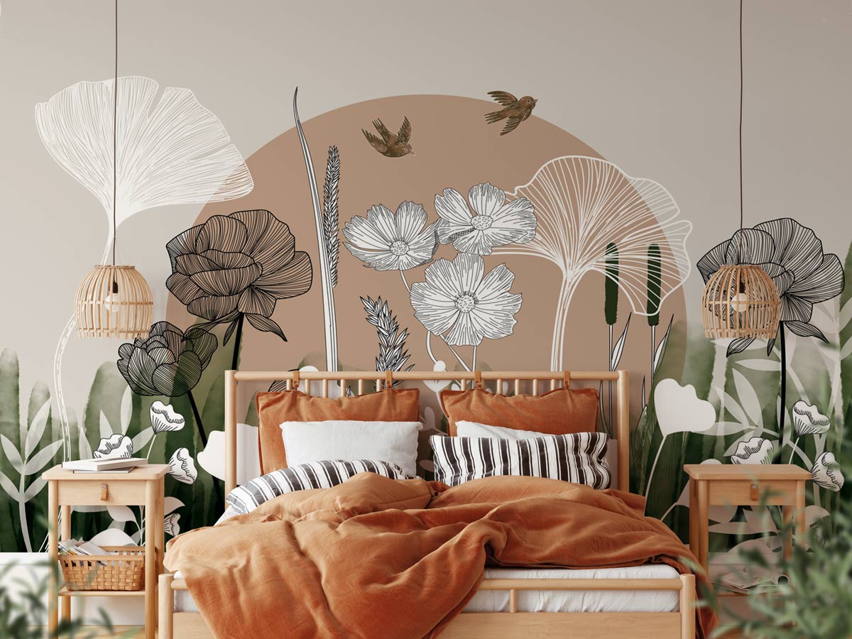 Papier peint panoramique illustration florale
