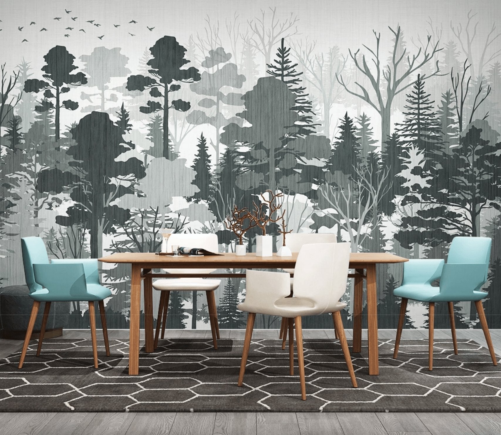 Papier peint panoramique nature forêt Noir et Blanc - papier peint sur mesure francais - muralconcept