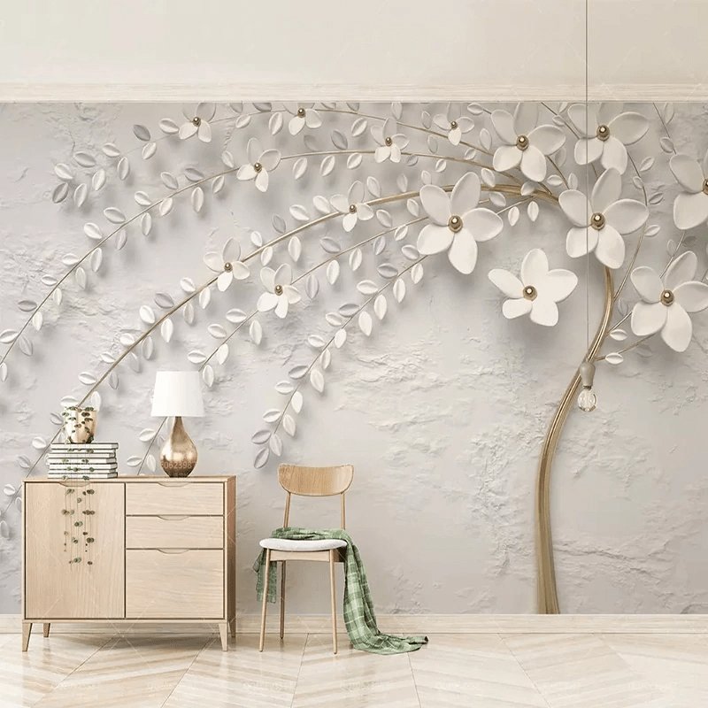 Papier peint panoramique trompe l'oeil arbre fleuri 3D - papier peint sur mesure francais - muralconcept