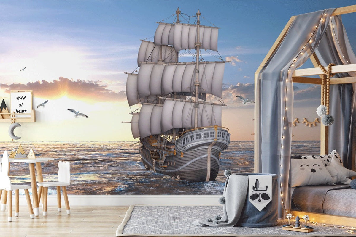 Carta da parati con barca a vela vintage