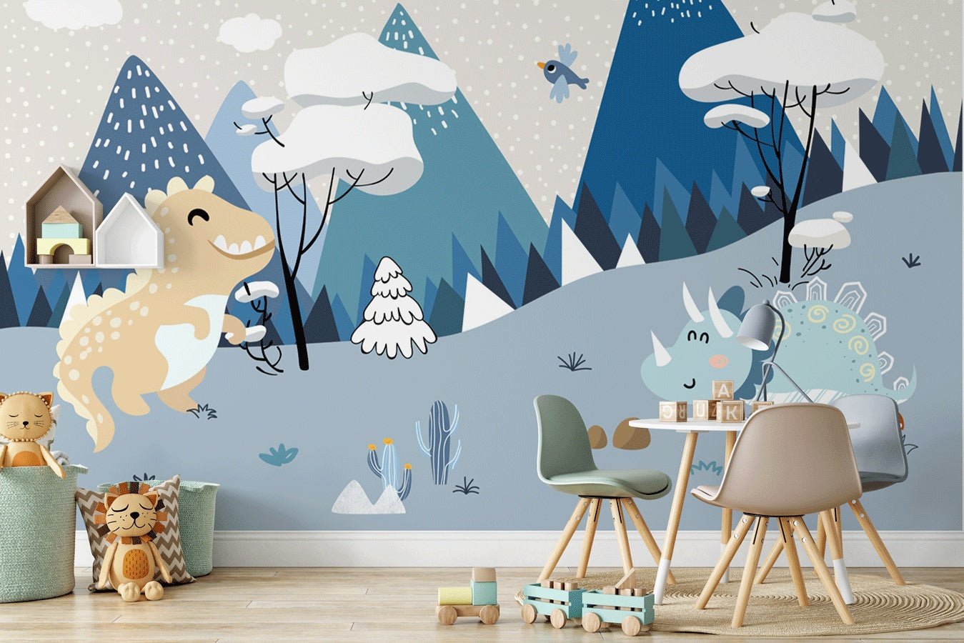 Papier peint bleu dinosaures - Muralconceptpapier_peint_sur_mesure