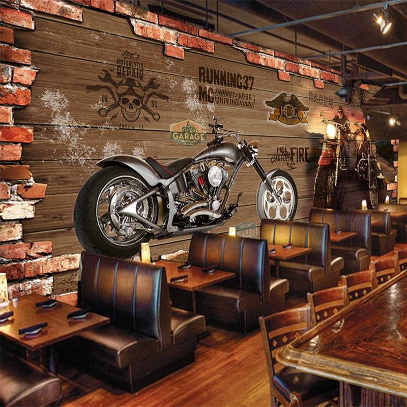 Papier peint Brique & Moto Rétro - papier peint sur mesure francais - muralconcept
