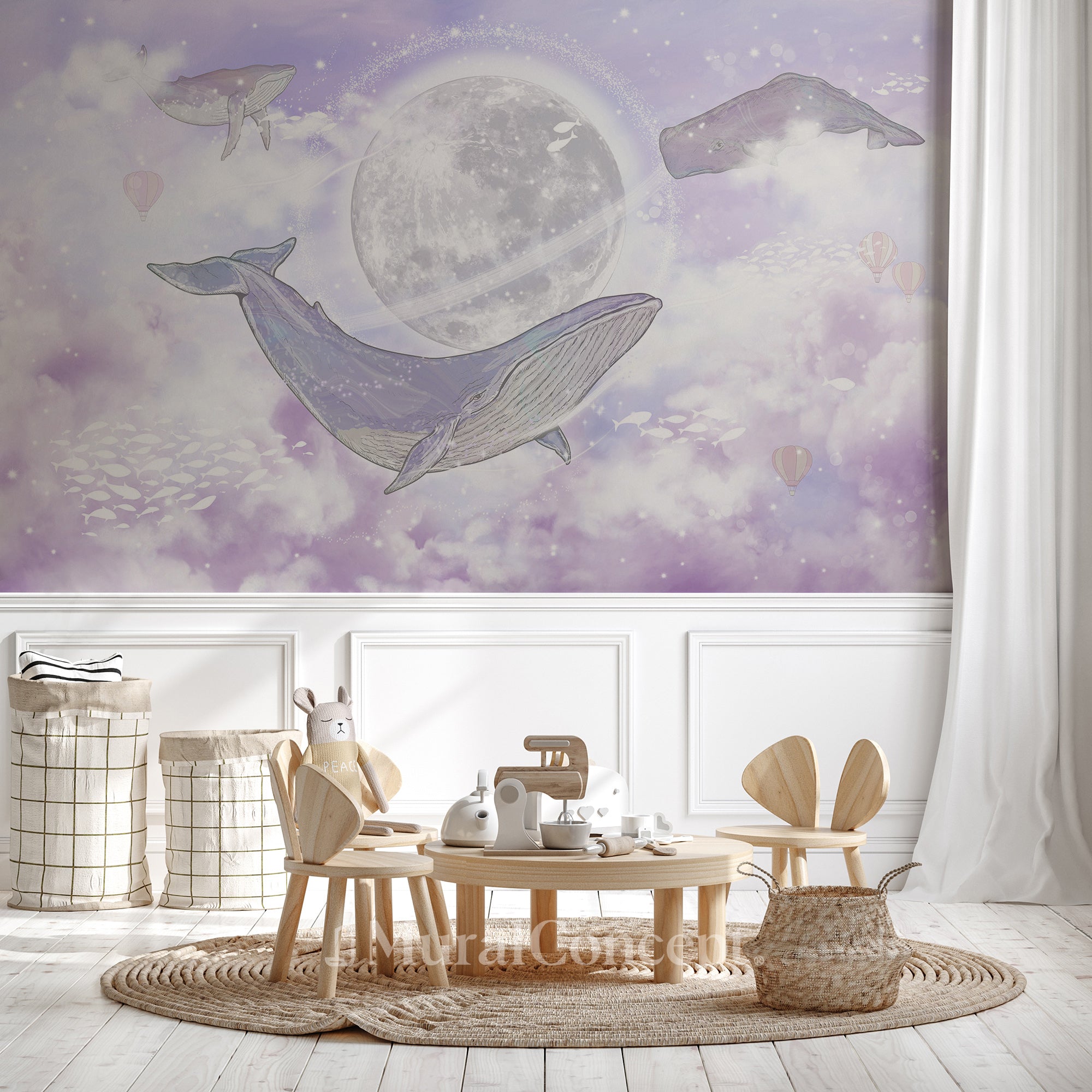 Papier peint enfant baleines féériques - décor mural français