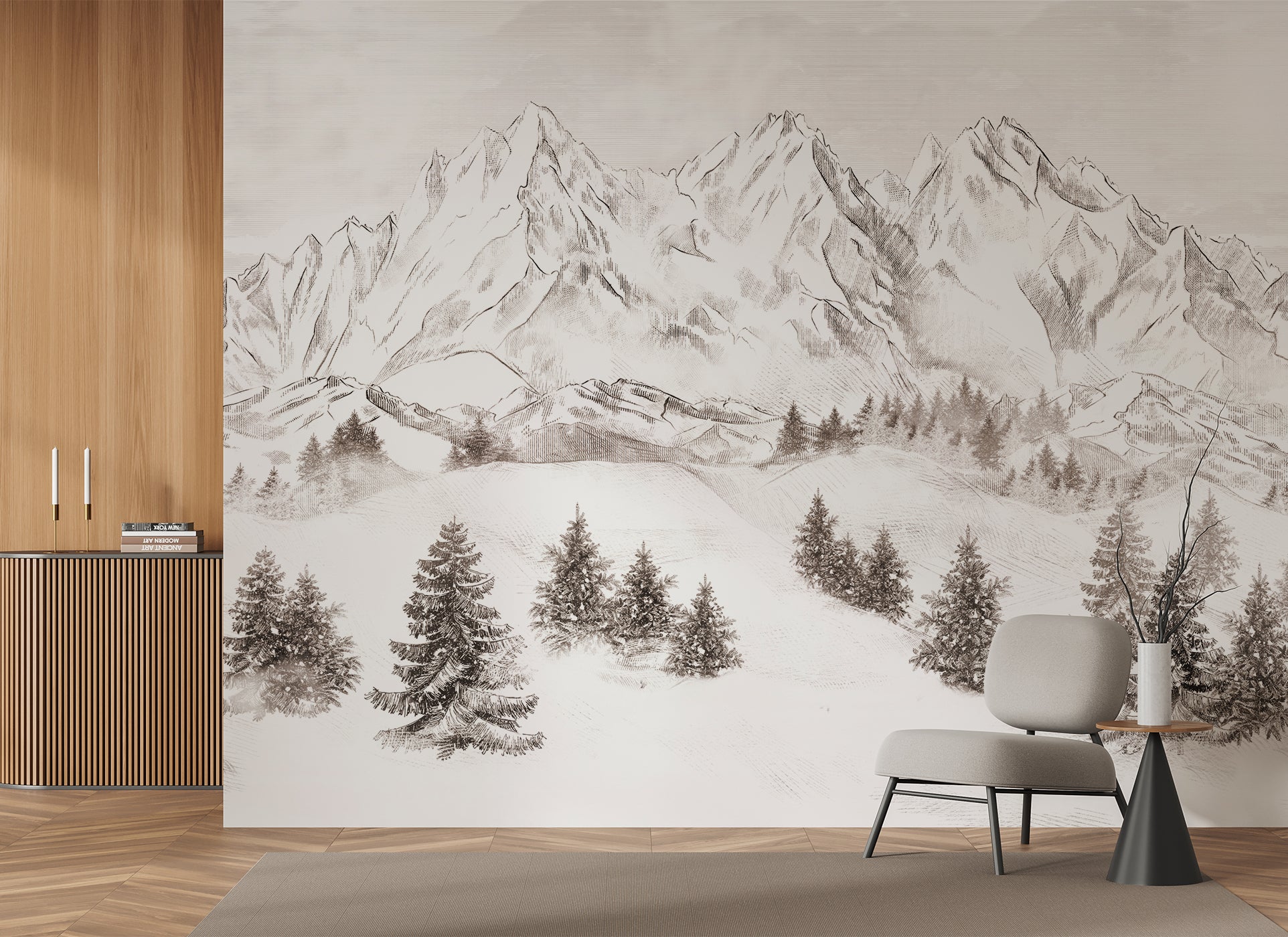 papier peint montagne sepia muralconcept cimes chaine alpes