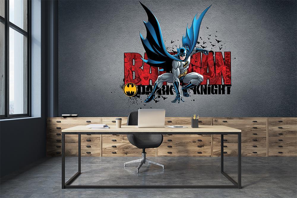 Papier peint panoramique héro batman atterrissage dark night logo - papier peint sur mesure francais - muralconcept