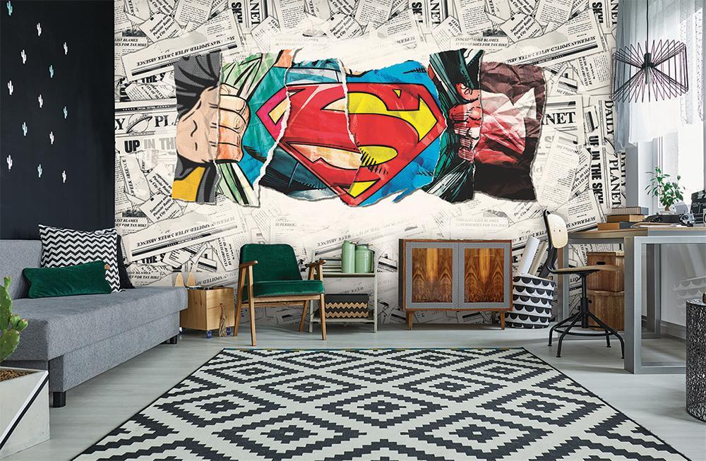 Papier peint panoramique héro superman BD ecu S journal presse - papier peint sur mesure francais - muralconcept