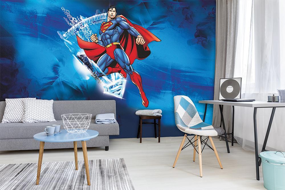 Papier peint panoramique héro superman BD vintage décollage immédiat bleu - papier peint sur mesure francais - muralconcept