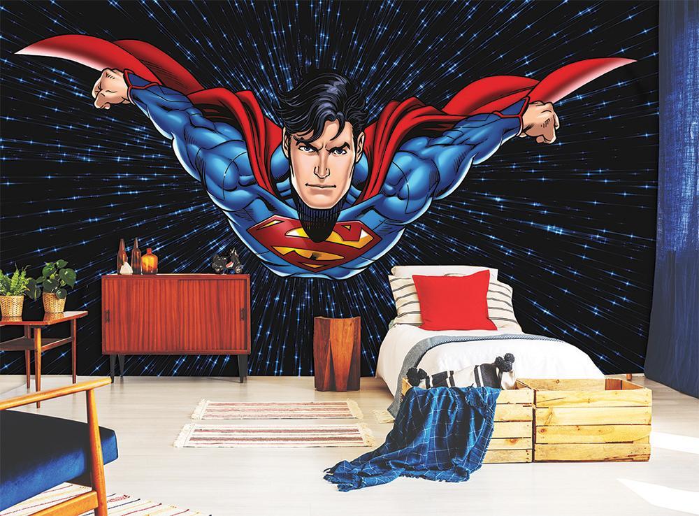 Papier peint panoramique héro superman BD vol de nuit - papier peint sur mesure francais - muralconcept