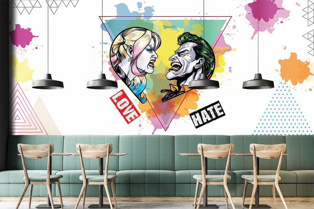 Papier peint panoramique joker BD love & hate - papier peint sur mesure francais - muralconcept