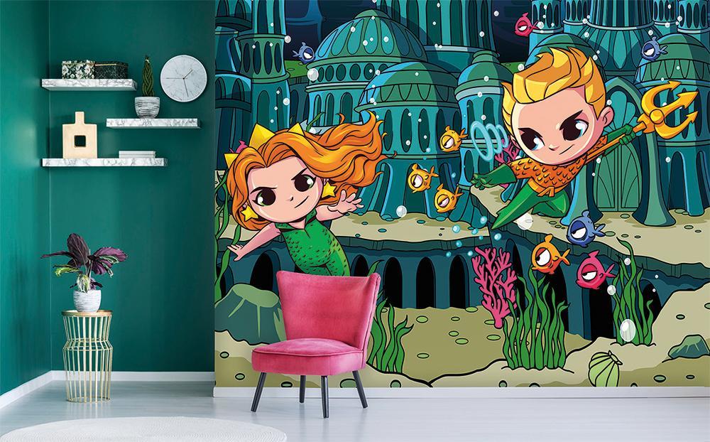 Papier peint panoramique justice league baby BD héro aqua - papier peint sur mesure francais - muralconcept