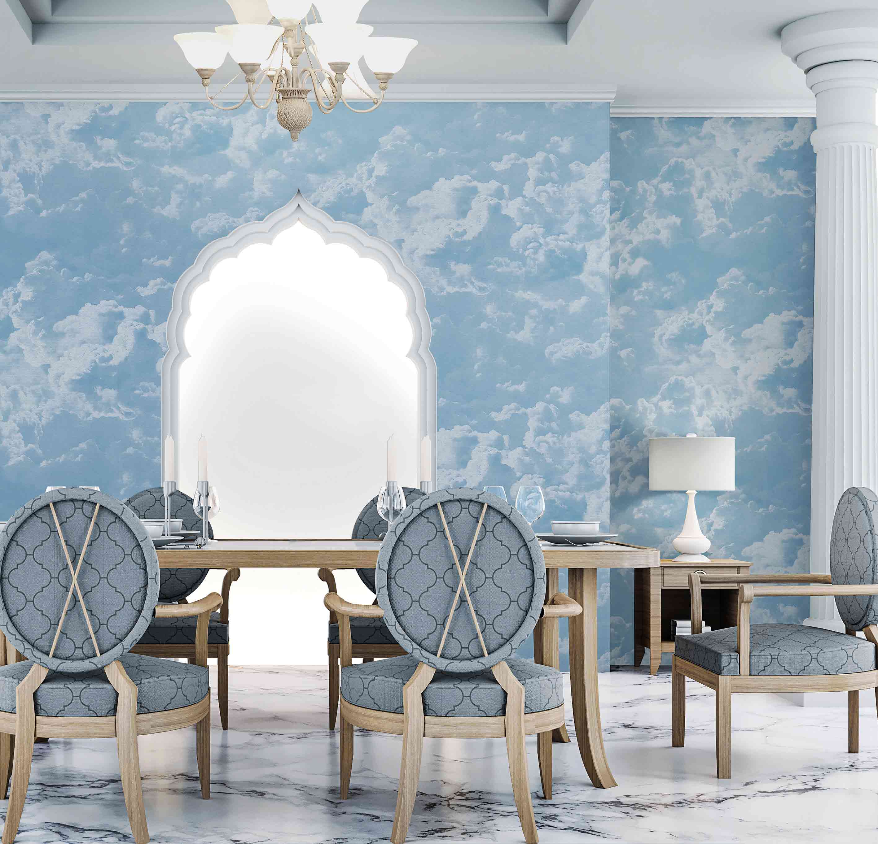 Papier peint panoramique nuage scandinave - papier peint sur mesure francais - muralconcept