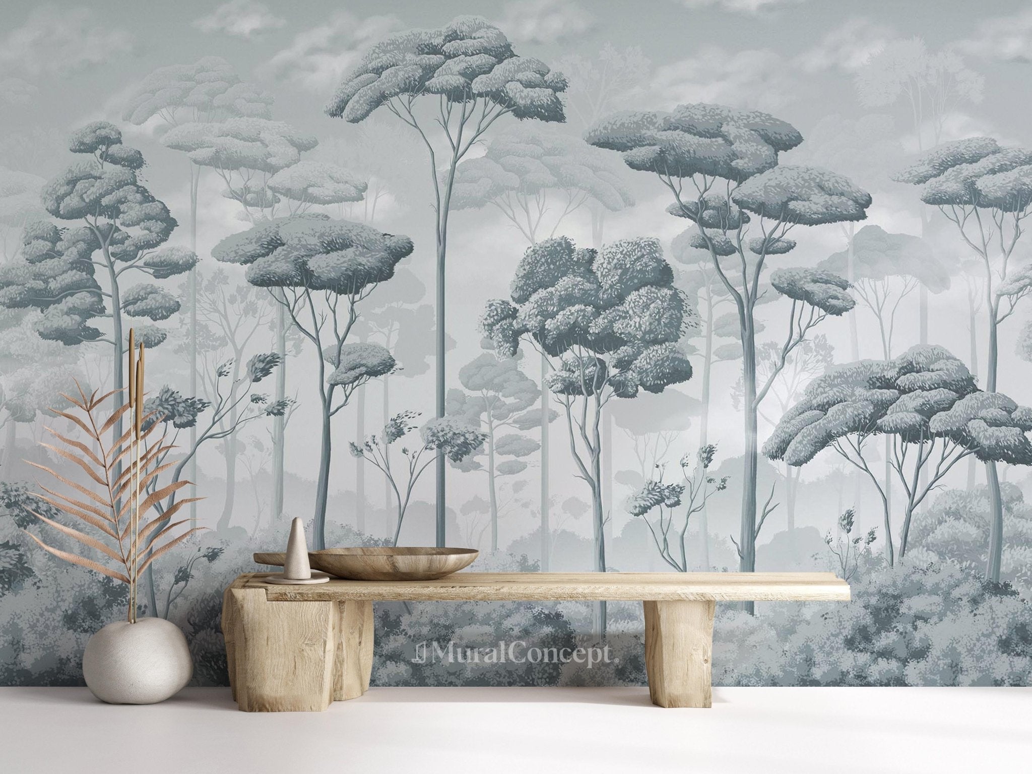 Papier peint panoramique pinède volupté bleu argent - panoramique français