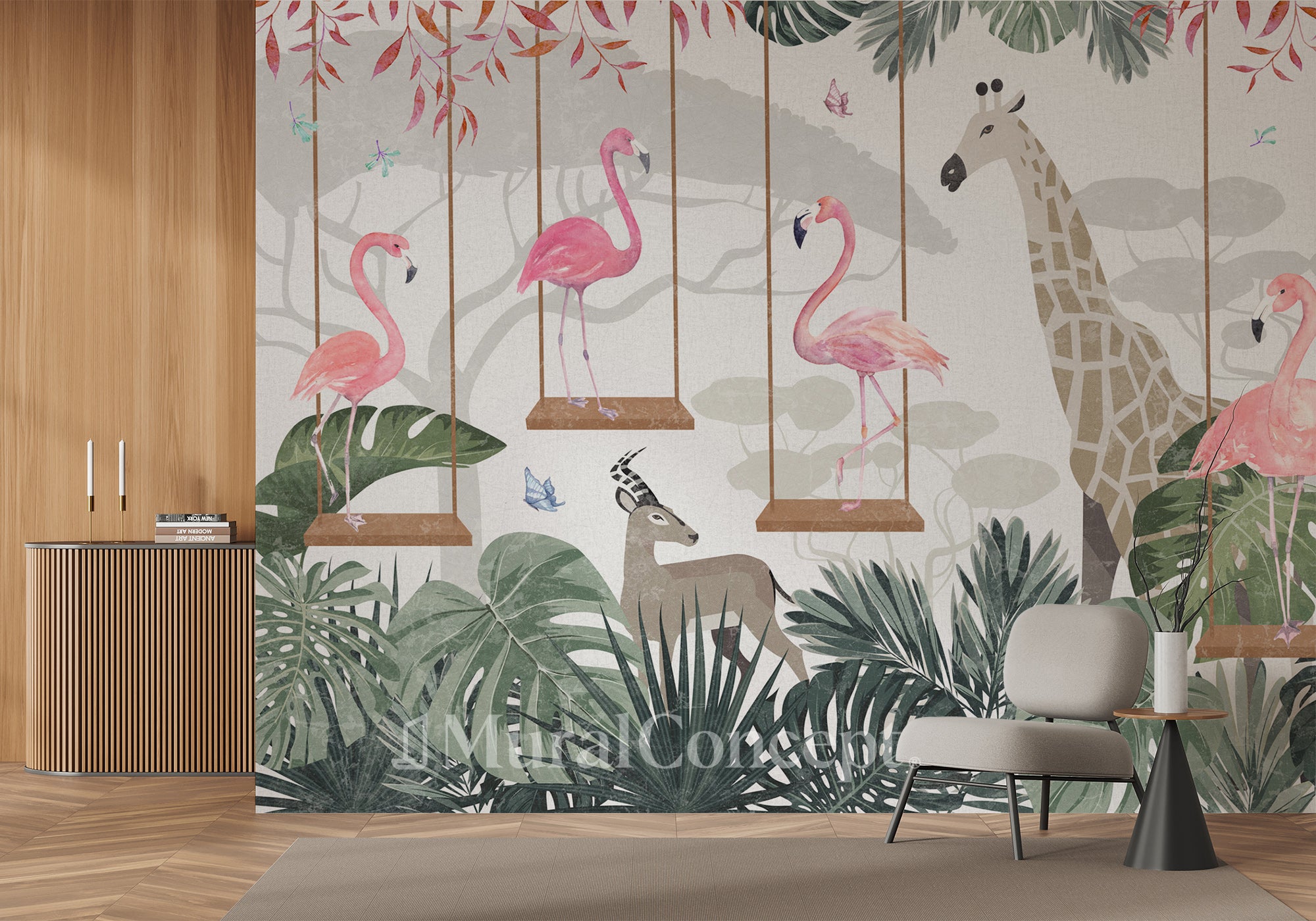 Papier peint panoramique savana sweet flamingo - panoramique français
