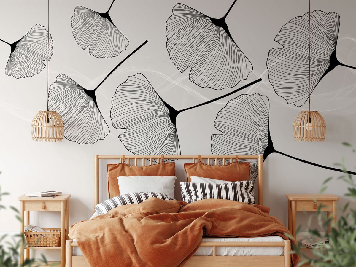 Papier peint panoramique tendance ginkgo noir - Muralconceptpapier_peint_sur_mesure