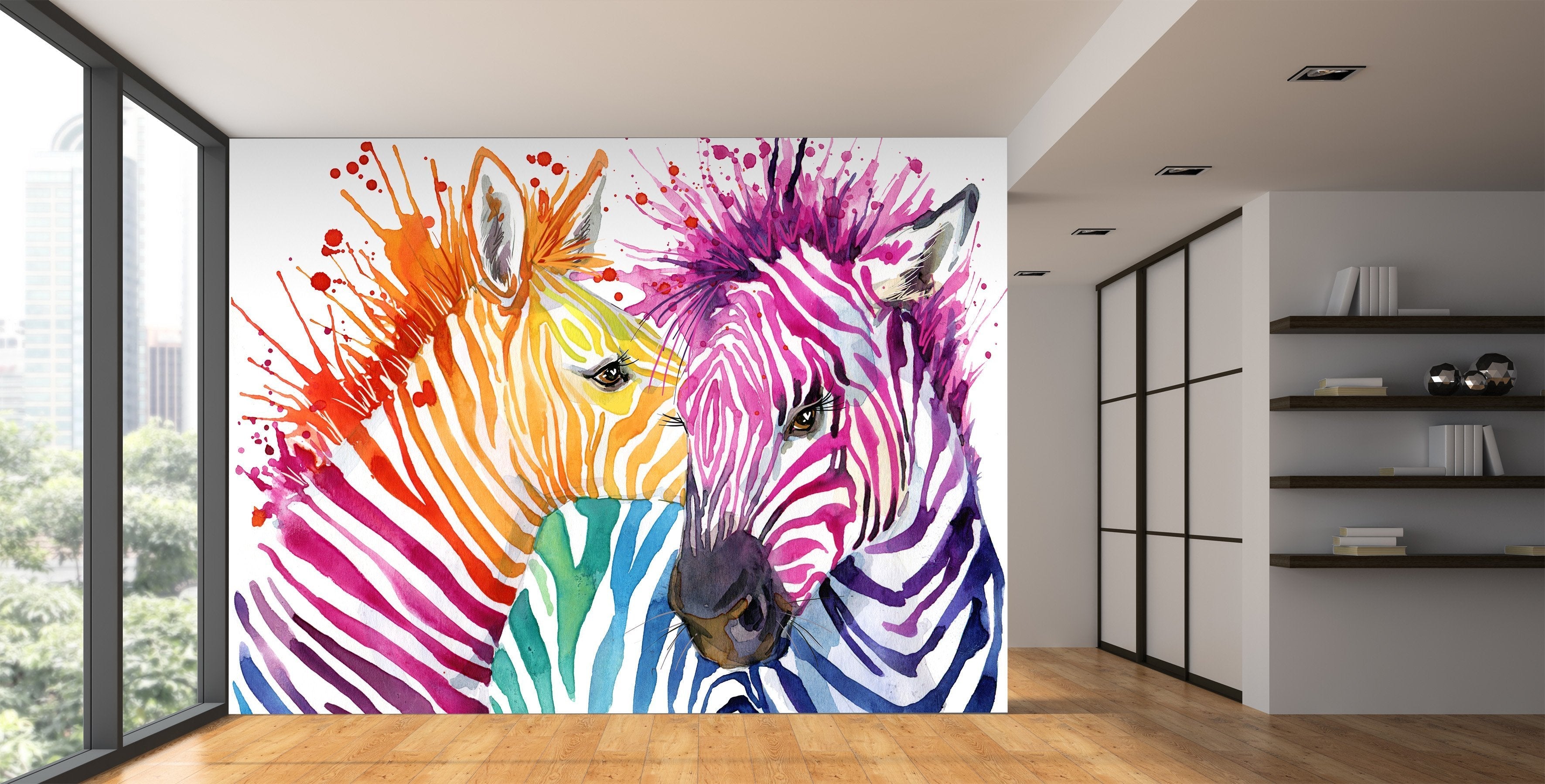 Papier peint panoramique zèbre tendre baisé - papier peint sur mesure francais - muralconcept