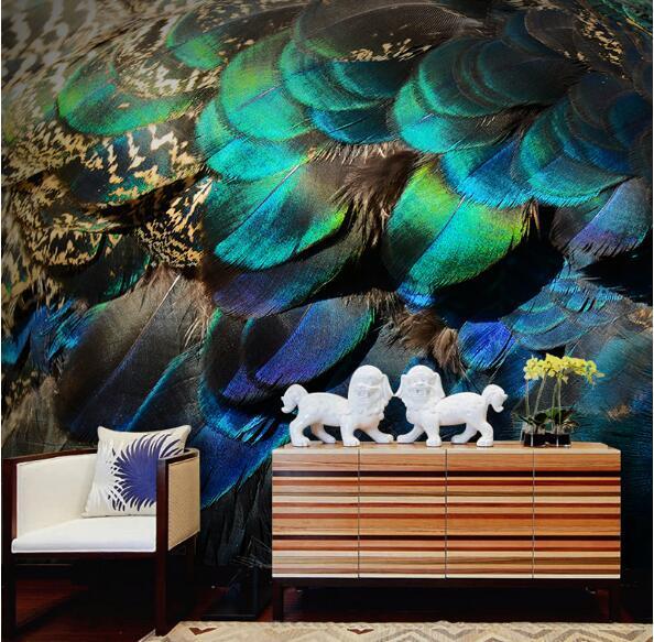 Papier peint Plume de Paon - papier peint sur mesure francais - muralconcept