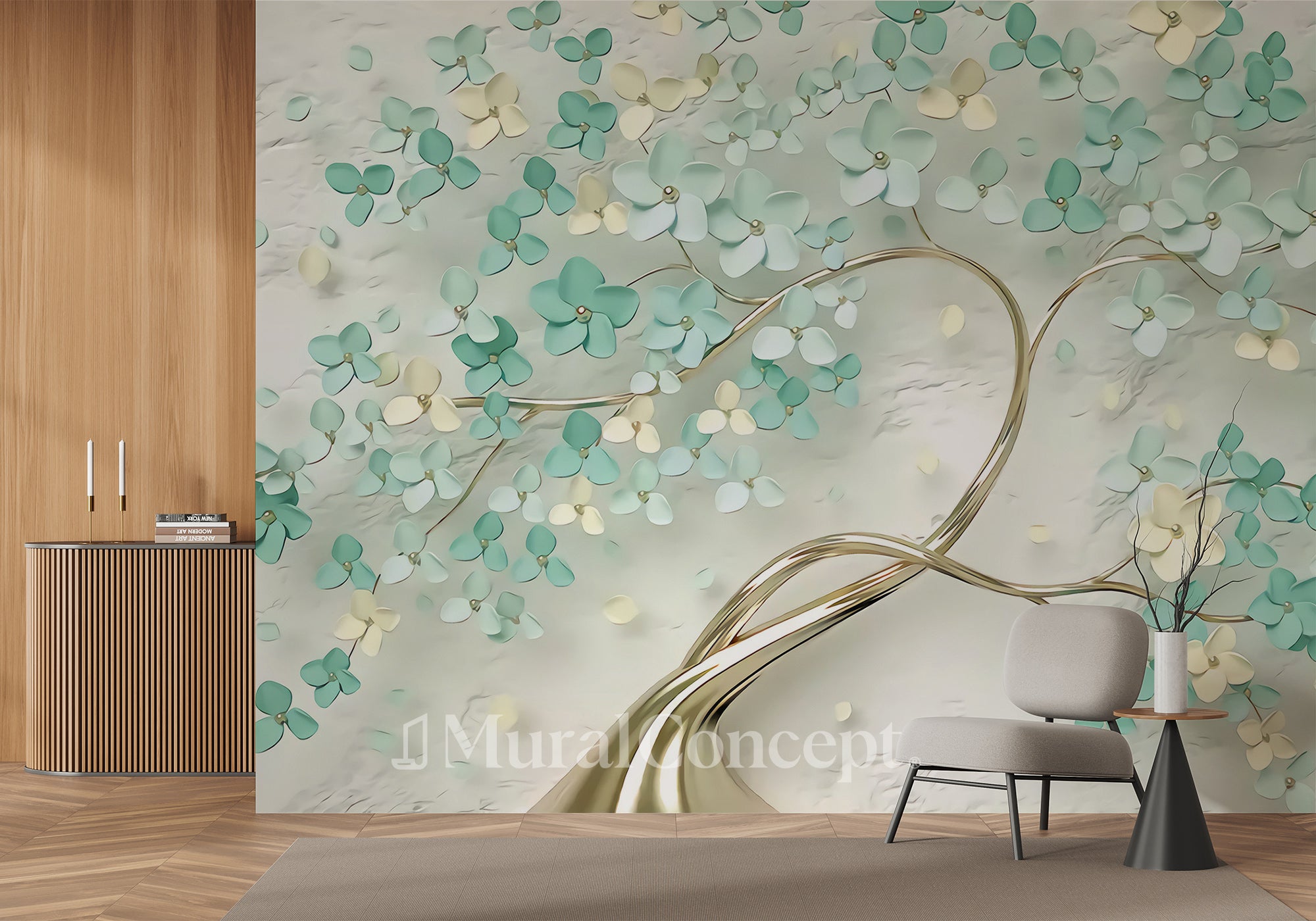 Papier peint Tree 3D Vert Gold - panoramique français