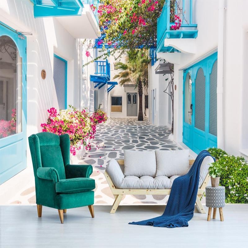 Papier peint Village Grec Santorin - papier peint sur mesure francais - muralconcept