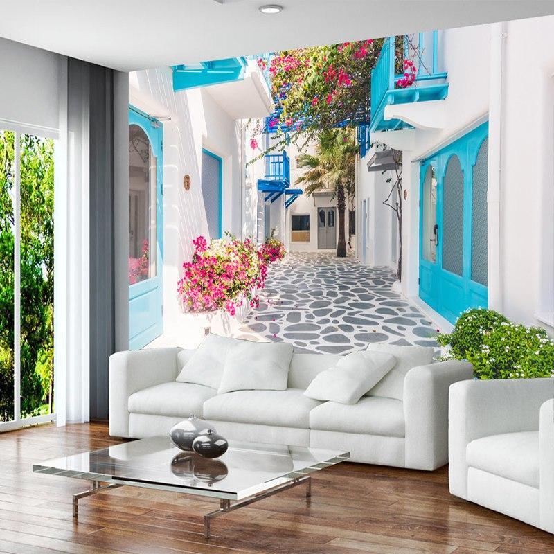 Papier peint Village Grec Santorin - papier peint sur mesure francais - muralconcept
