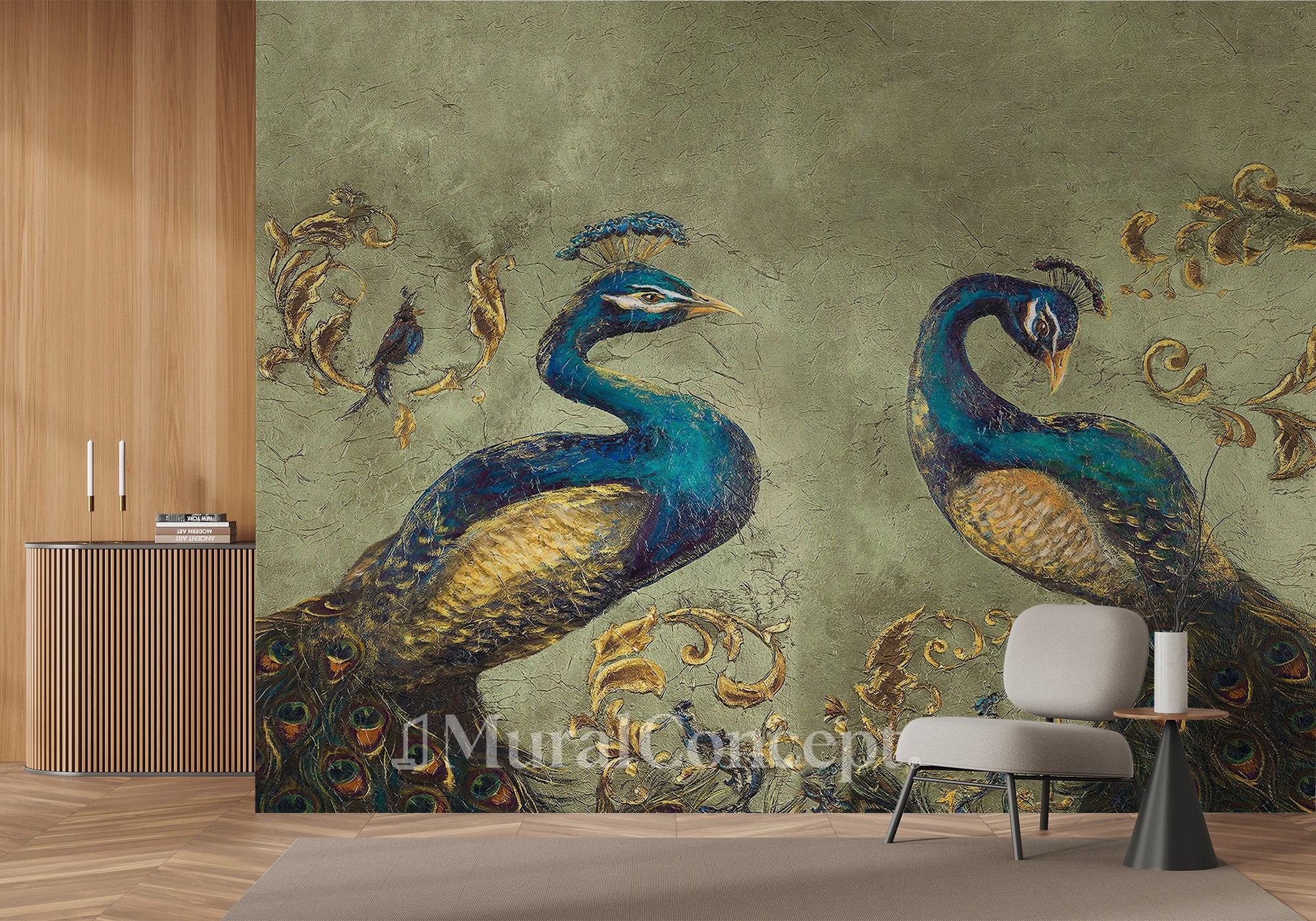 Papier peint Vintage Paon - panoramique français