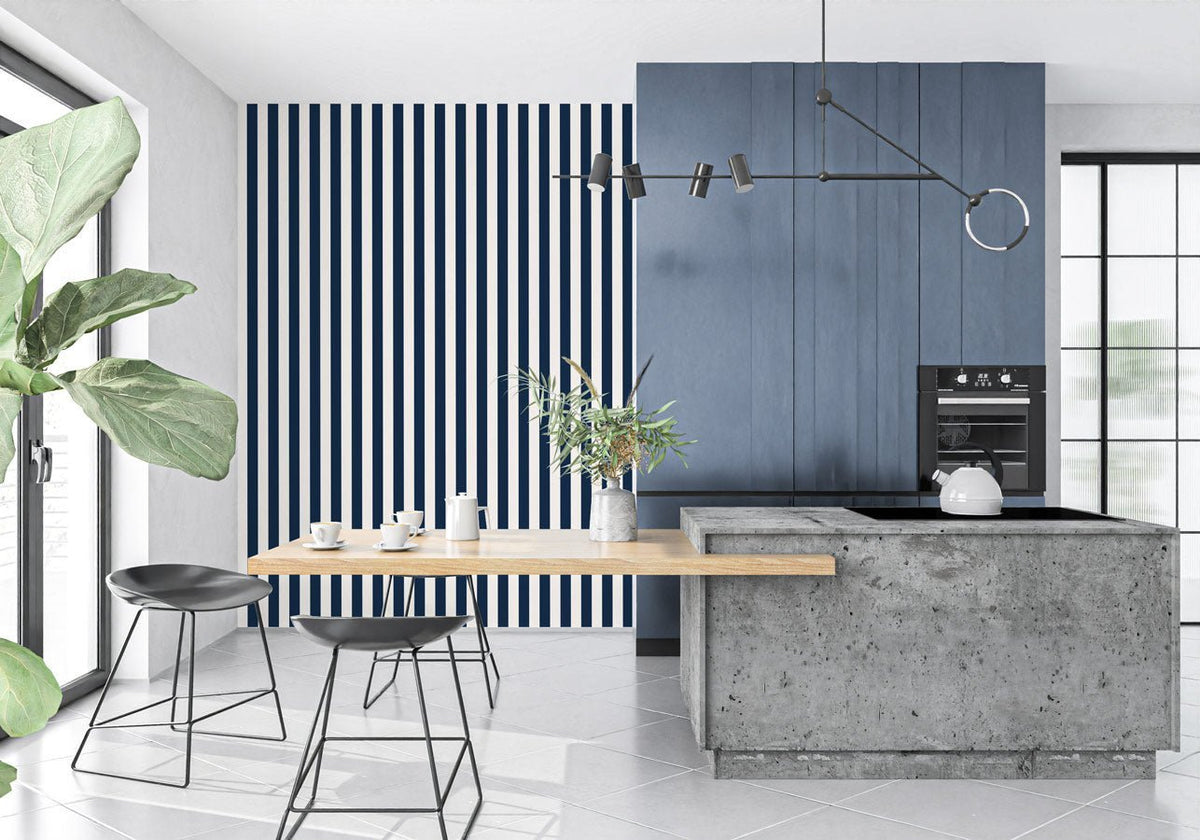 Papier peint à rayures rétro bleu marine — MuralConcept
