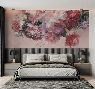 Carta da parati panoramica con peonie rosa