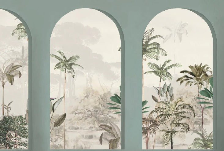 Papier peint arches luxuriantes vert, XXL, tendance