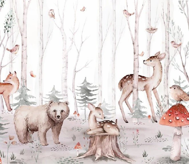 Carta da parati acquerello per bambini Animali della foresta