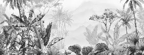 Carta da parati tropicale in bianco e nero di tendenza