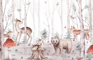 Carta da parati acquerello per bambini Animali della foresta