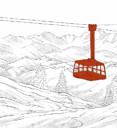 Sfondo rosso della funivia di La Plagne