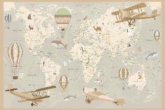 Carta da parati per bambini mappa del mondo aviatore