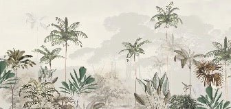 Papier peint panoramique jungle eden vert, mural concept, tendance