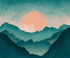 Papier peint salle de bain montagne brume turquoise, XXL, tendance