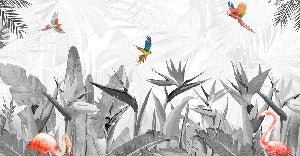 Papier peint noir et blanc oiseau du paradis, XXL, tendance