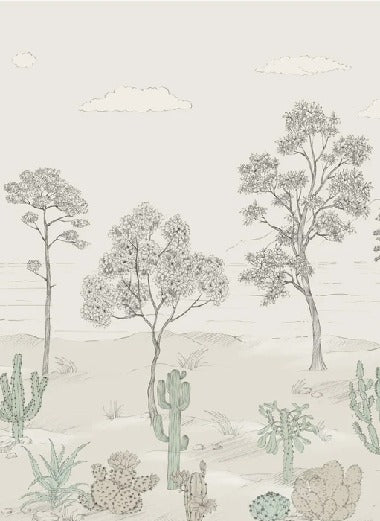 Carta da parati verde con cactus dell'oasi tropicale