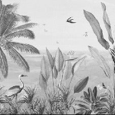 Carta da parati tropicale in bianco e nero