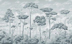 Carta da parati panoramica della pineta voluttuosa blu argento