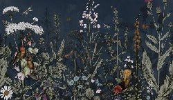 Papier peint panoramique bleu nuit floral, XXL, tendance